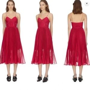 Self-Portrait Pleated Chiffon Midi Dress In Fuschia US6